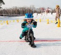 Маленькие беговелогонщики вышли на горку в городском парке Южно-Сахалинска