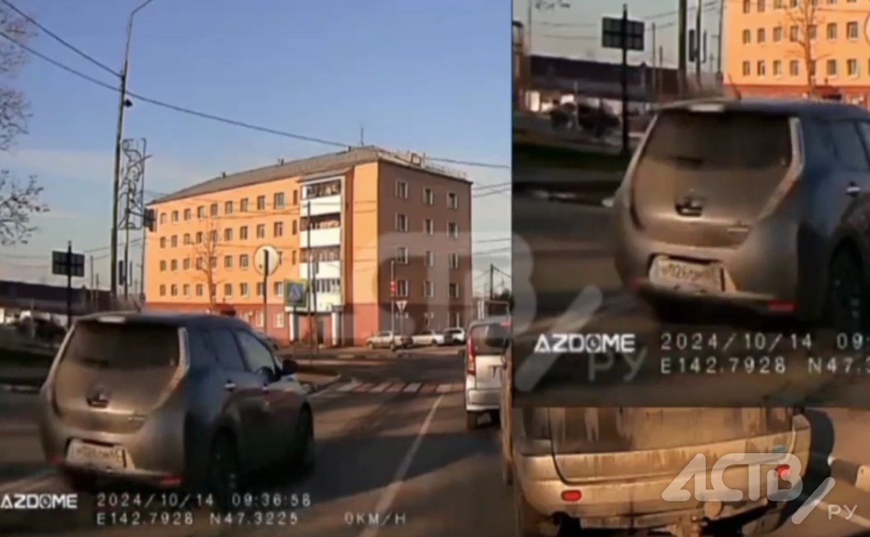 "Очередной VIP": автохам проехал на красный возле здания полиции в Долинске
