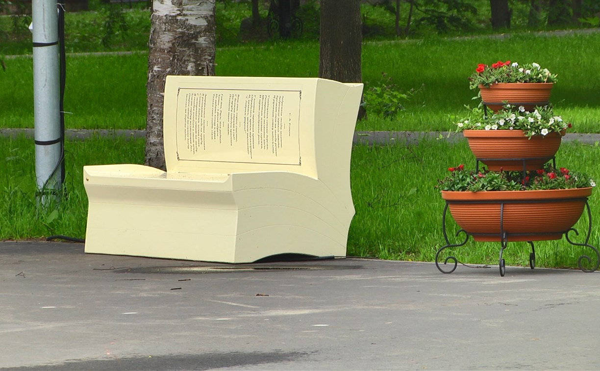 В городском парке Южно-Сахалинска повредили новые музыкальные скамейки