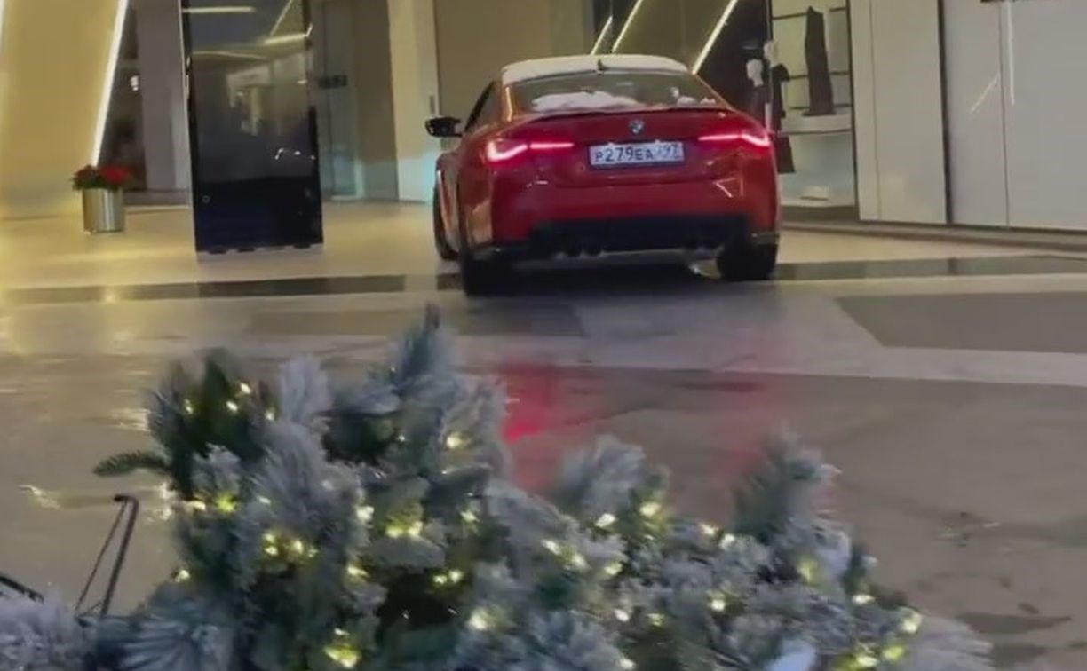 Блогер с Сахалина Михаил Литвин прокатился на авто по московскому ТЦ и снёс новогоднюю ель
