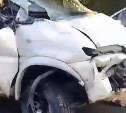 "Ослепило солнце": Delica влетела в самосвал на Охотской трассе