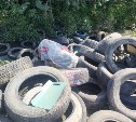 Экскаватор сделал "секретик" из старых шин в канаве в Южно-Сахалинске 