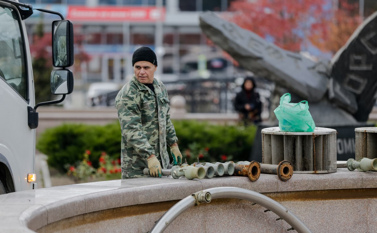 В Южно-Сахалинске готовят к зиме скверы, зеленые зоны, фонтаны и насаждения 
