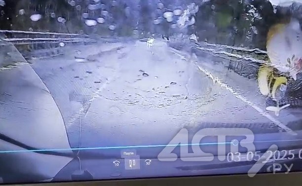 Опубликовано видео момента массового ДТП, которое устроил "Марк" на холмской трассе