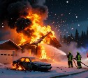 В Невельске пожарные шесть часов тушили дом, гараж и два автомобиля