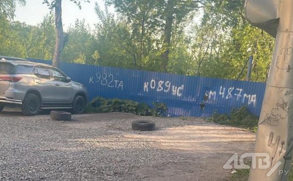 Южносахалинцы сделали во дворе личную парковку из шин и надписей на заборе