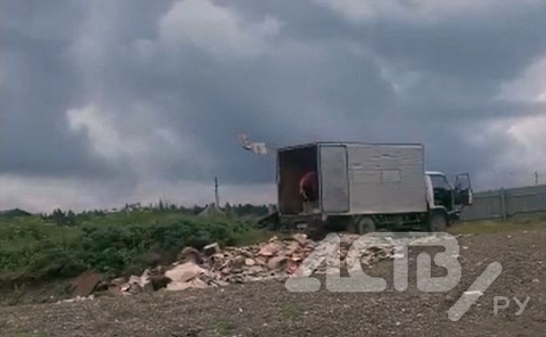 Грузовик мусора при свидетелях вывалили на морское побережье на Сахалине