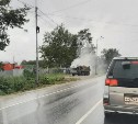 КамАЗ загорелся на Холмском шоссе в Южно-Сахалинске