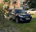 Самый наглый из автохамов: водитель припарковался на ухоженной полянке в Южно-Сахалинске