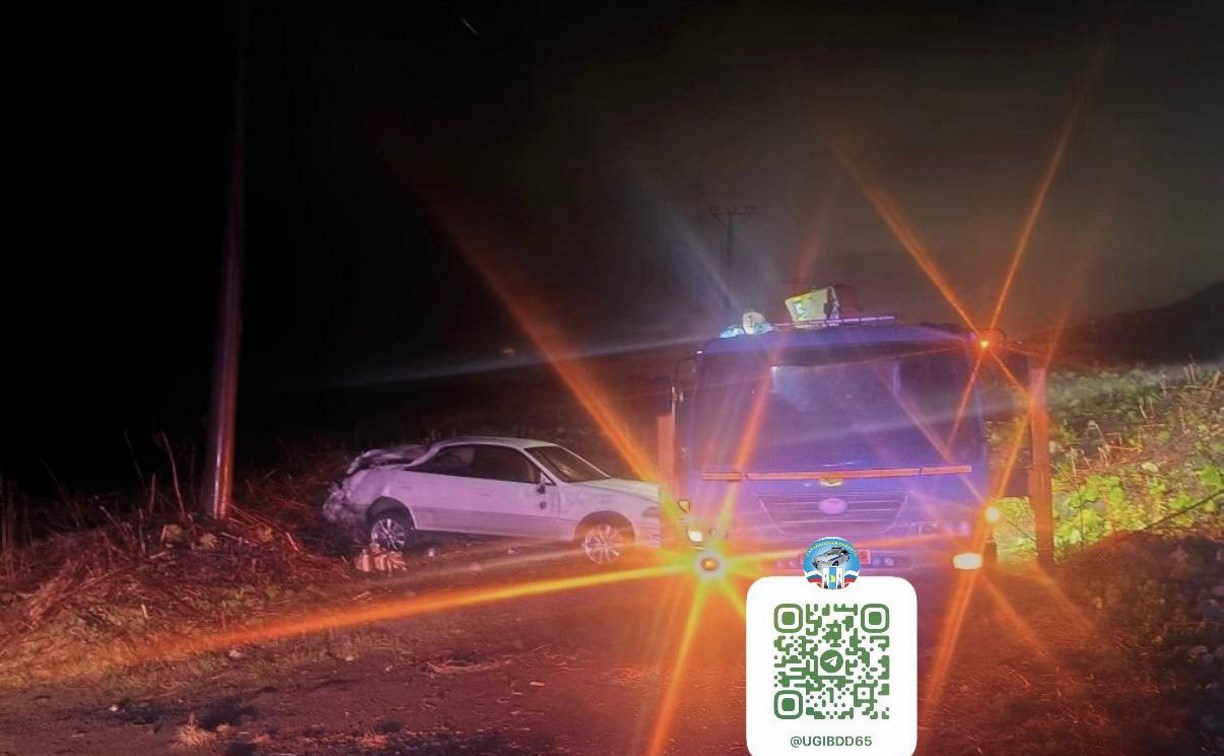 В Холмске пьяный мужчина на "Марке" вылетел с дороги - пострадала девушка