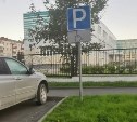 Парковку для родителей детей-инвалидов у гимназии №3 в Южно-Сахалинске установили на газоне