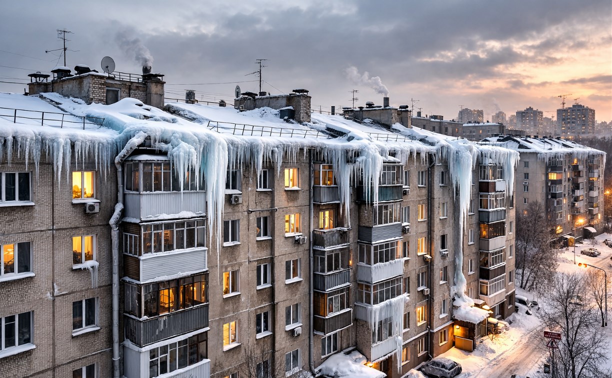 В Поронайске предупреждают об опасности схода снега с крыш