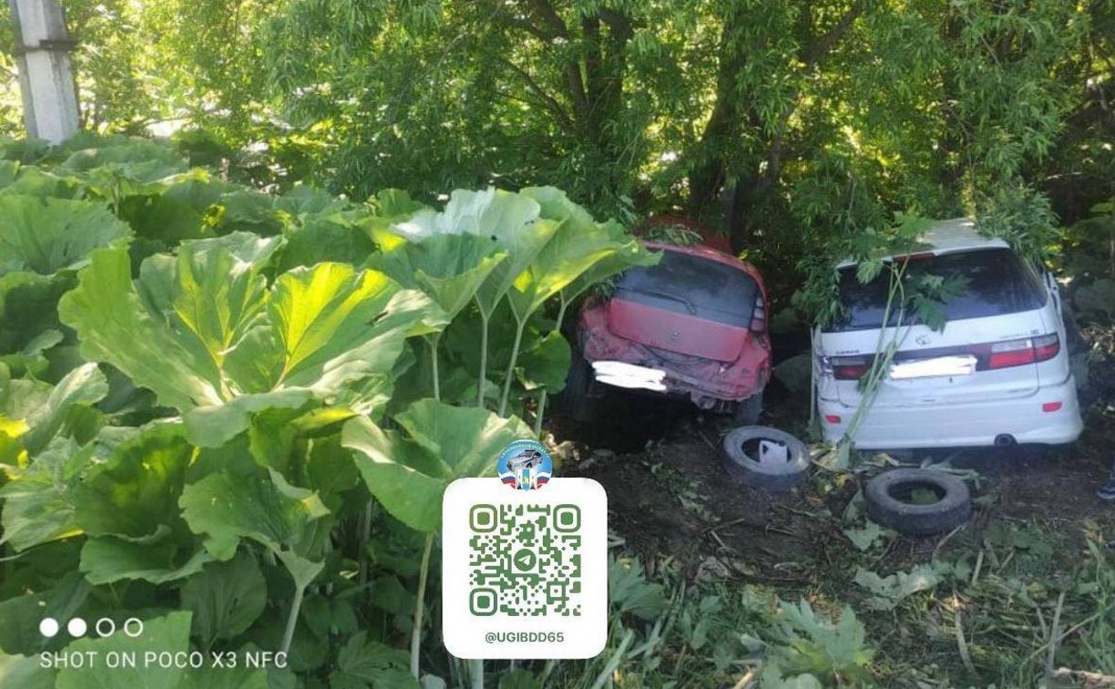 Машины улетели в лес: в Анивском районе ДТП с тремя пострадавшими