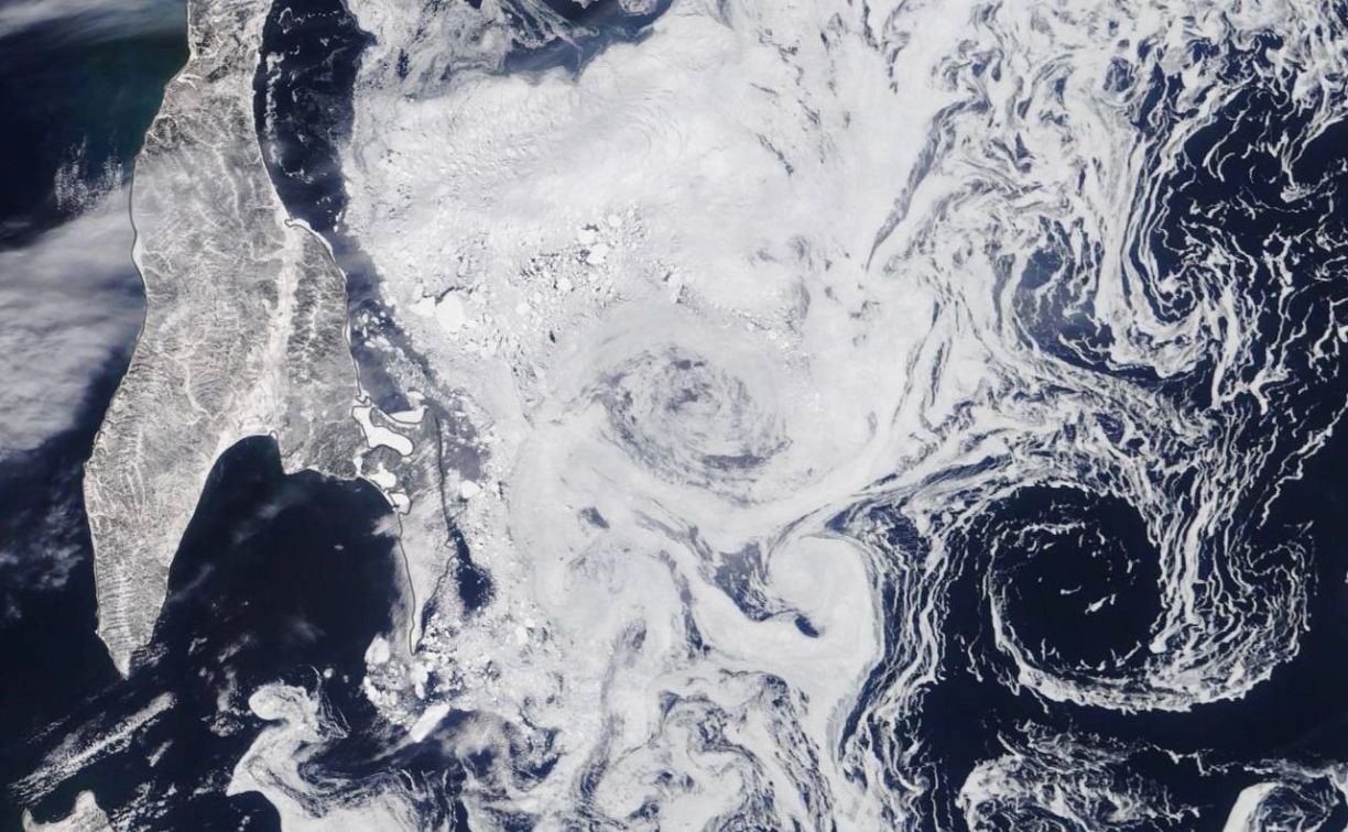 Заснеженные острова Сахалинской области показали из космоса