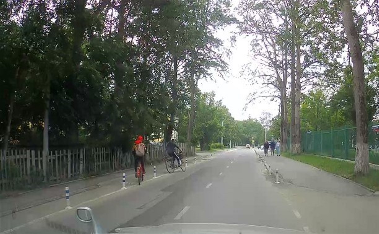 Сахалинские велосипедисты превратили "столбики Вишневского" в "змейку"