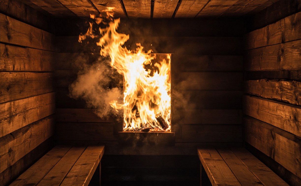 Ночью в Южно-Сахалинске загорелась баня