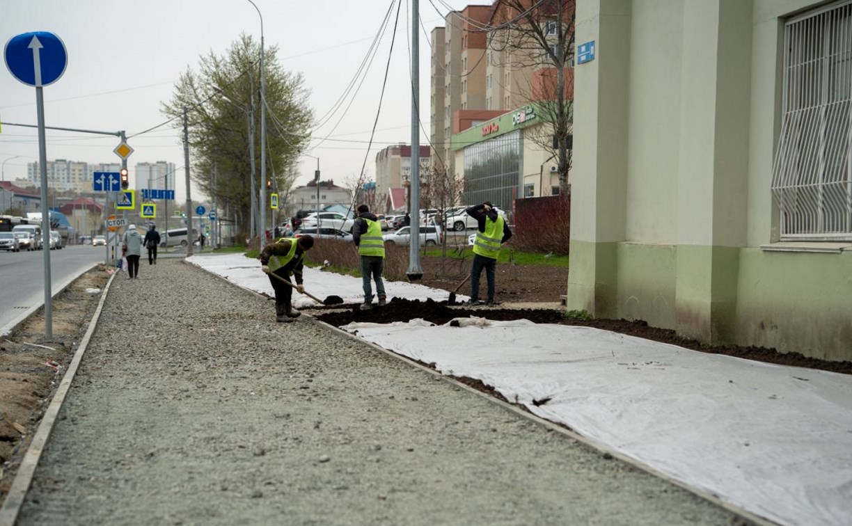 На проспекте Мира в Южно-Сахалинске начали восстанавливать тротуары с восточной стороны