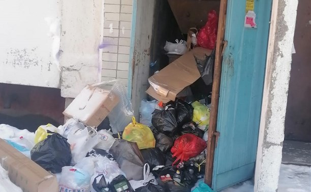 В подъездах домов в Южно-Сахалинске от перегрузки прорвало мусоропроводы 