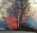 Заброшенный дом тушат пожарные в Корсакове 