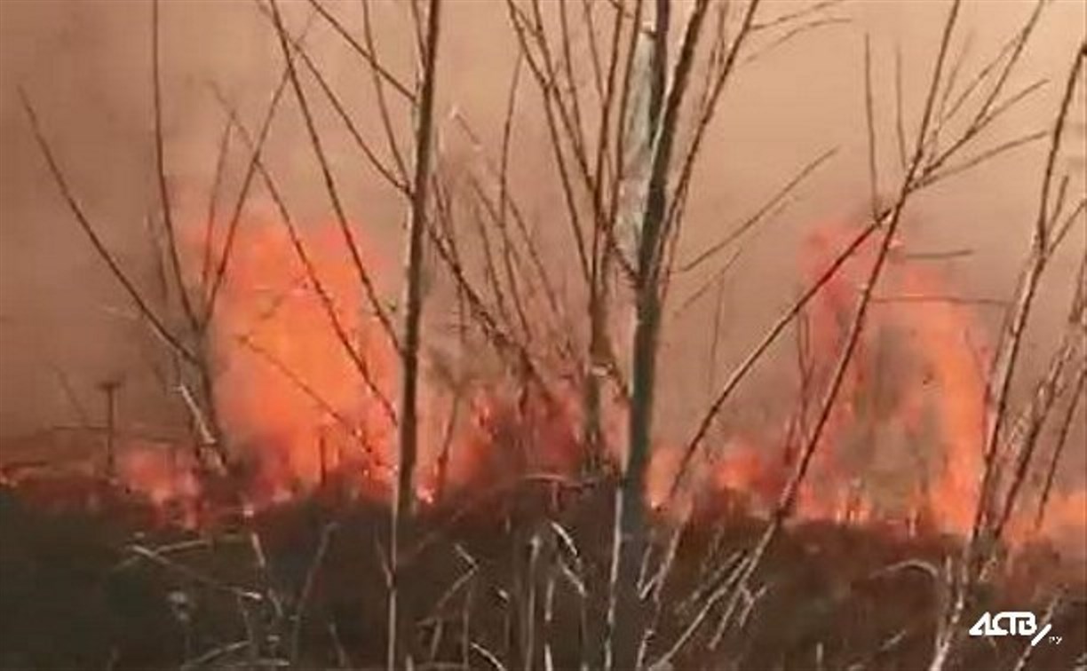 Трава горела у взлётной полосы аэропорта в Южно-Сахалинске