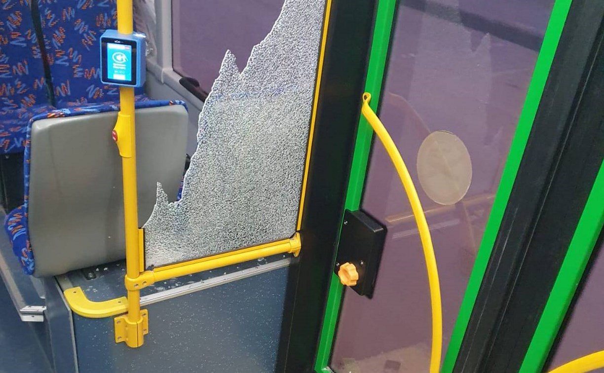 В Южно-Сахалинске в новом автобусе велосипедом разбили перегородку