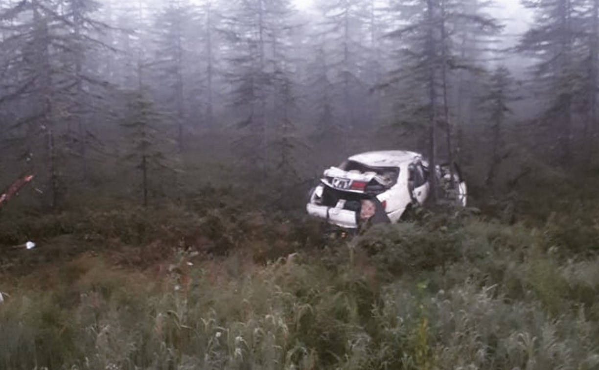 На Сахалине автомобиль после ДТП оказался в лесу