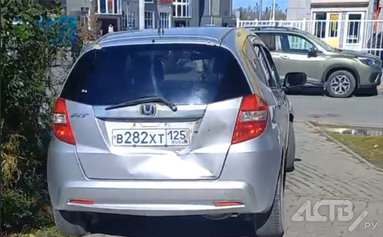В Южно-Сахалинске наглая автохамка проехалась по тротуару
