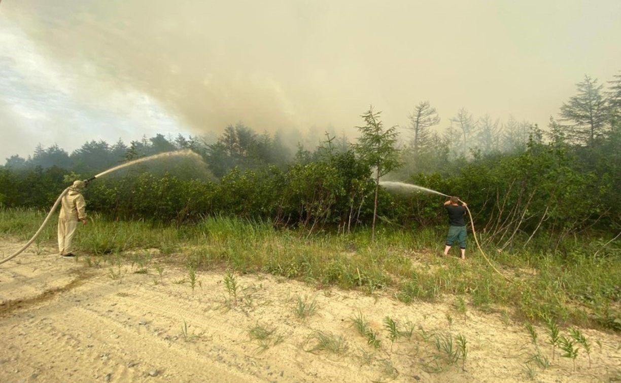 Лесной пожар продолжают тушить на севере Сахалина