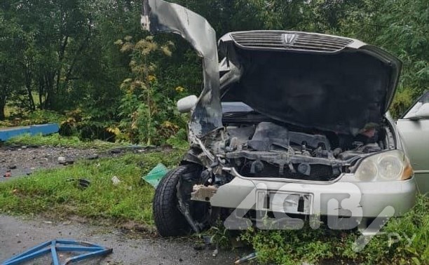 Водитель на Toyota Mark II Grande снёс остановку в Долинском районе