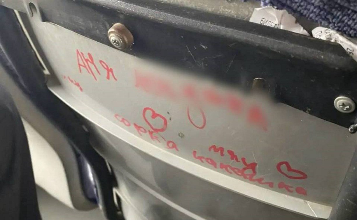 Малолетние хулиганки на Сахалине исписали сидения в автобусе матами и украсили сердечками 