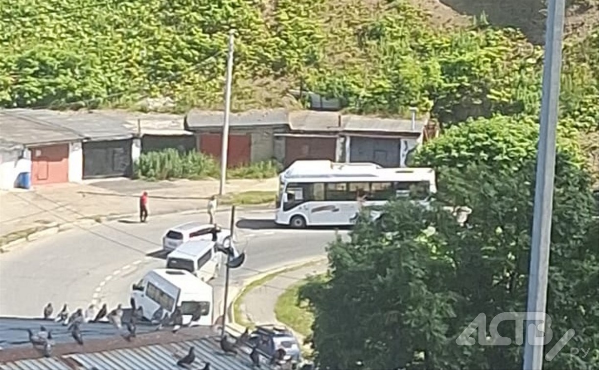 Хэтчбек и автобус столкнулись в Холмске