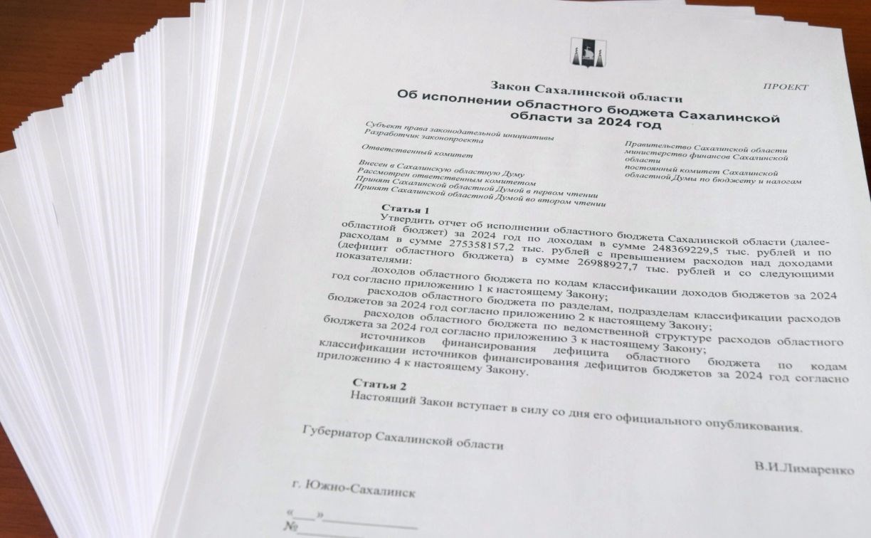 Сахалинское правительство направило в региональную Думу законопроект об исполнении бюджета за 2024 год