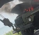 Спецтехника загорелась на трассе Южно-Сахалинск - Оха