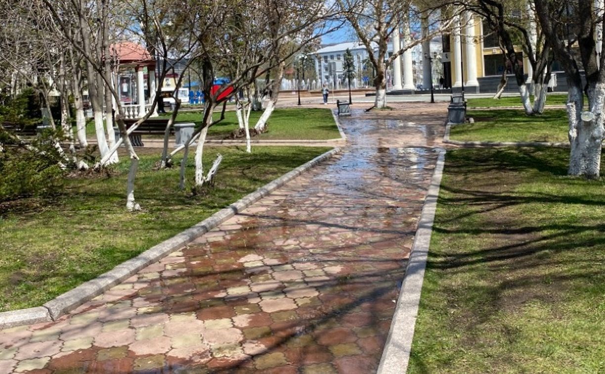 Две стихии подтопили сквер в Южно-Сахалинске