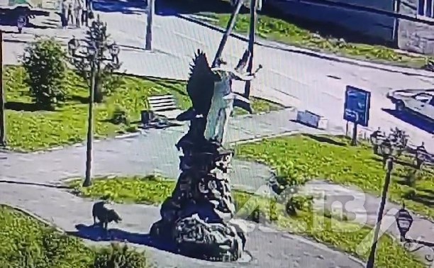 Неизвестный с кувалдой напал на скульптуру орла в Корсаковском районе