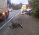 Легковой автомобиль врезался в грузовик на окраине Южно-Сахалинска 