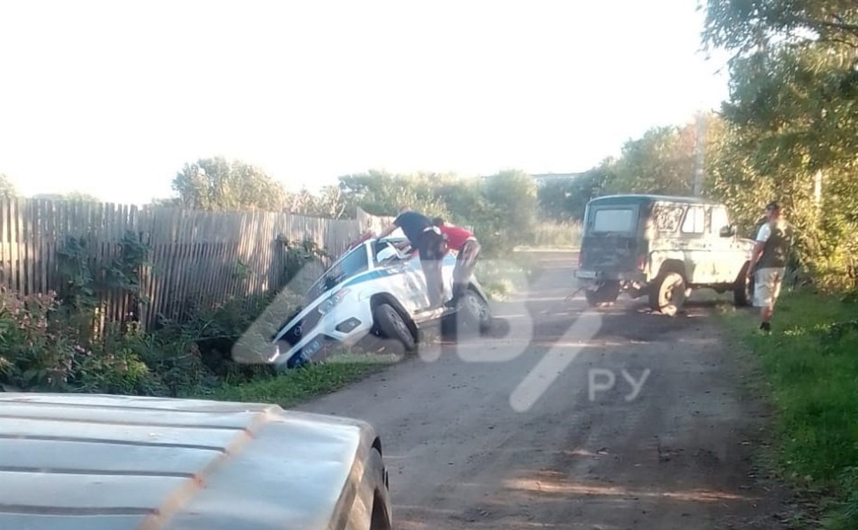 Автомобиль полиции ушел в кювет в Стародубском