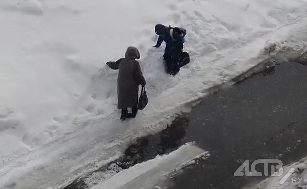 Видео: школьник помогал бабушке преодолевать снежные барханы во дворе дома на Сахалине