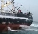 Рыболовы записали видео с севшего на мель судна в Холмске