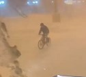 "Призрачный гонщик": в разгар метели жители Южно-Сахалинска вновь пересели на велосипеды