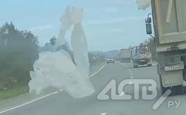 Шлейф мусора оставил за собой грузовик в Южно-Сахалинске