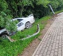 Жёсткое ДТП на севере Сахалина: автомобиль снёс столб и улетел в кювет