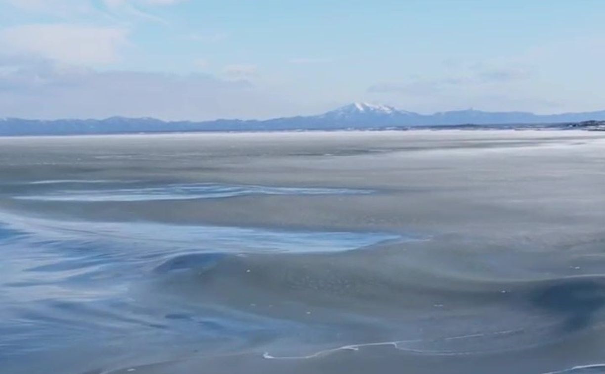 Ледяное "одеяло" в море попало на видео у берегов Сахалина