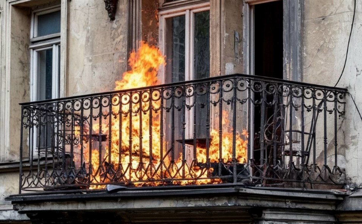 В Александровске-Сахалинском пожарные тушили возгорание на балконе