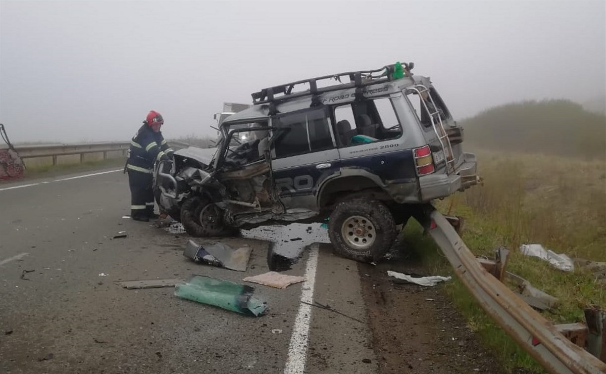 На сахалинской трассе "в хлам" разлетелись два авто, сообщают о пострадавших и погибшем