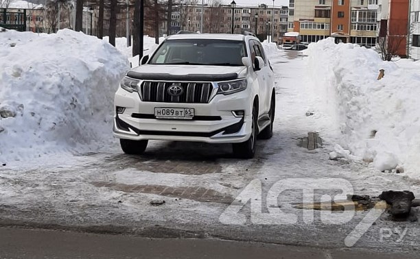 В Южно-Сахалинске водитель устроил парковку на прогулочной дорожке в сквере