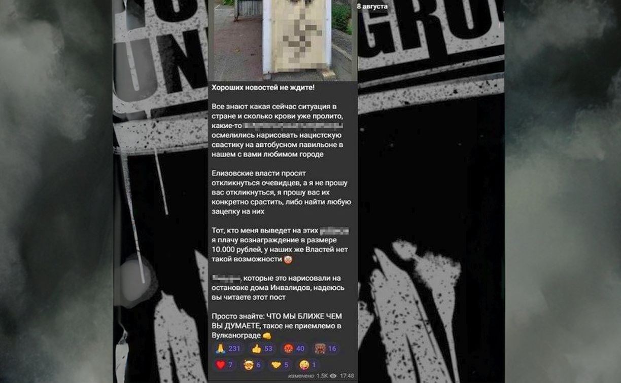 На Камчатке объявили награду за поимку тех, кто нарисовал свастику на остановке