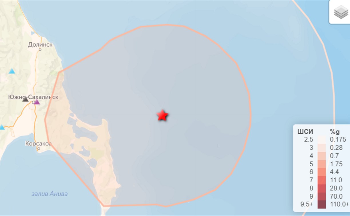 Землетрясение магнитудой 5,3 произошло у берегов Сахалина