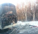 Рейсовый автобус загорелся на дороге в Поронайском районе