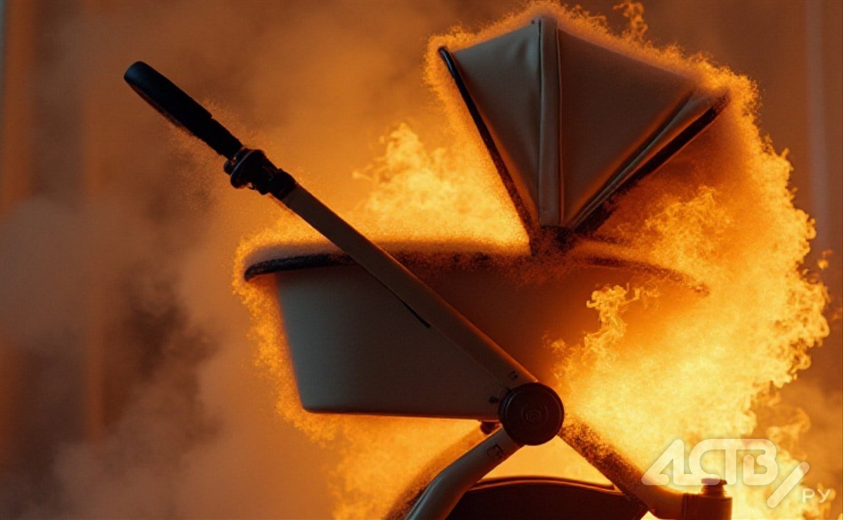 Детская коляска горела в подъезде жилого дома в Южно-Сахалинске